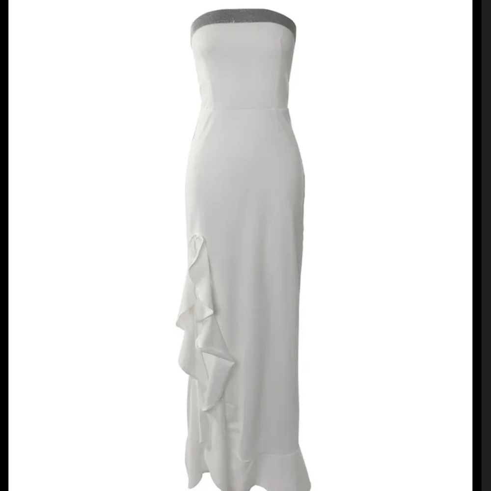 🔵 CHICME White Strapless Dress with Sparkling Gray Accent Size Medium